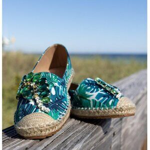 Lauren Lorraine Green and Blue Embellished Espadrilles